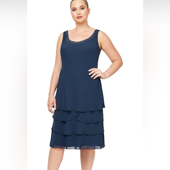 S.L. Fashions Womens Plus Size Embellished Tiered Jacket Dress Size 16 - Picture 4 of 14